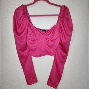 Zara Hot Pink Long Sleeve Crop Top